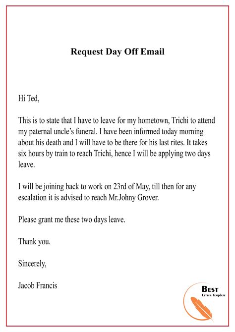 day  request letter letter template