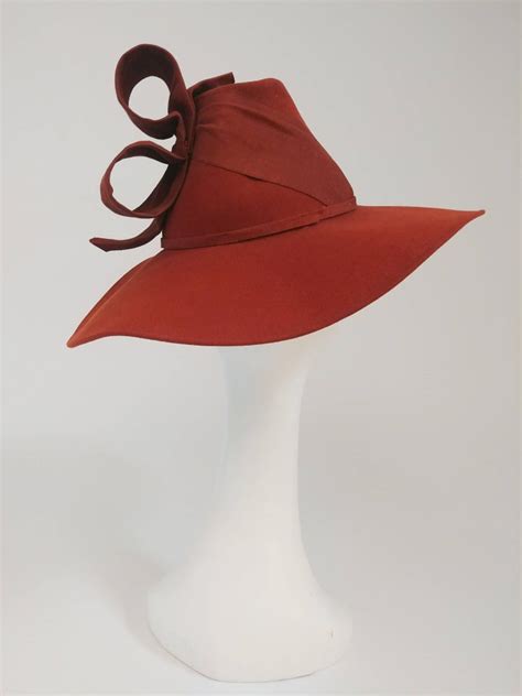 Burnt Orange Wide Brimmed Hat With Structured Bow 1940s At 1stdibs