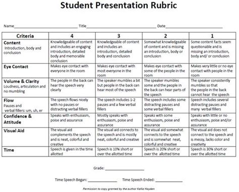 rubric  evaluating student