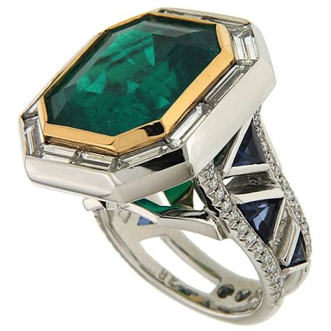 rare 14 69 carat emerald diamond gold ring with triangle