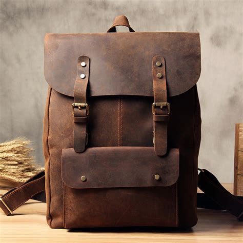 Vintage Full Grain Leather School Backpack Casual Travel Backpack Lapt