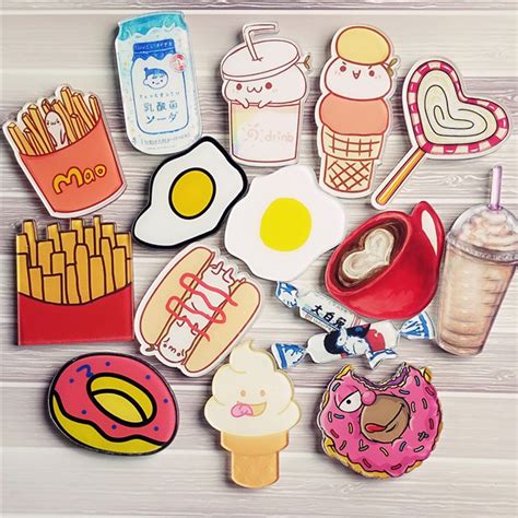 5 pcs packing cartoon food drink acrylic pin badge clothes badges