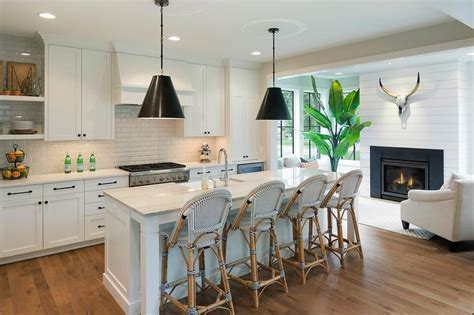 Black Cone Light Pendants with White Center Island