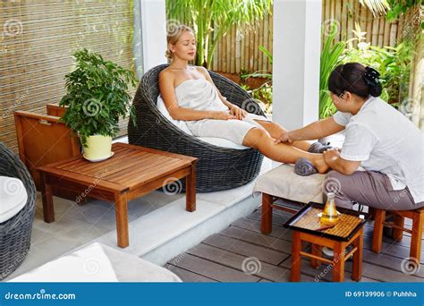 Spa Woman Body Care Aromatherapy Leg Massage Skincare Treatment Stock