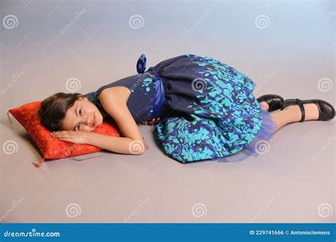 Dark Haired Girl Sisters In Fashionable Dresses Royalty Free Stock