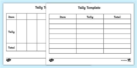 tally chart template science resource teacher