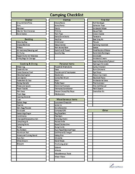 camping checklist printable  organizer  campers