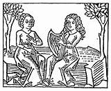 Medieval Woodcut Woodcuts Music Harp Custom Coloring Clipart Drawing Sitting Ladies Two Historical Clothes Illustrations Spectrum Library Wood sketch template