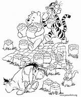 Pooh Winnie Picnic Rocks Bezoeken Tigger Piglet sketch template