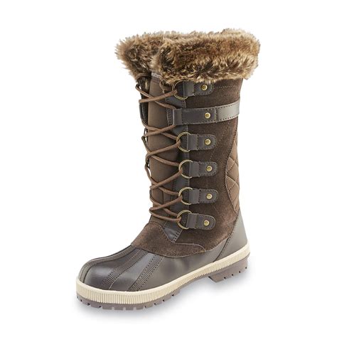 weathermates womens denver brown faux fur winter snow boot shoes