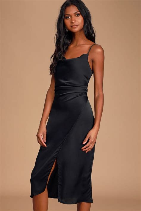 hollywood woman black satin midi dress in 2021 black satin midi dress
