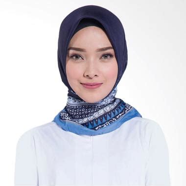 jilbab segi empat navy voal motif