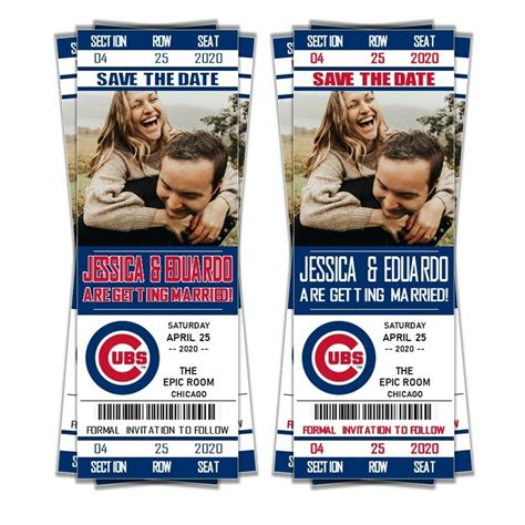 chicago cubs save  date party baseball ticket portrait