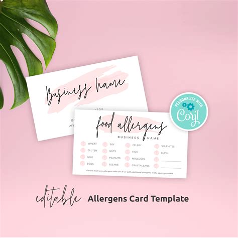 allergens card template editable food allergy cards printable