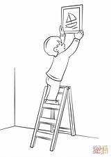 Coloring Ladder Wall Boy Hanging Clipart Pages Printable Drawing Webstockreview sketch template
