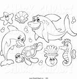Coloring Sea Animals Water Pages Clipart Outline Colour Land Shark Under Ocean Drawing Color Kids Creatures Printable Clip Fish Print sketch template