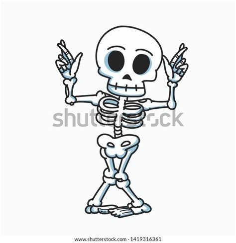 skeleton dancing cartoon illustration hand drawn stock