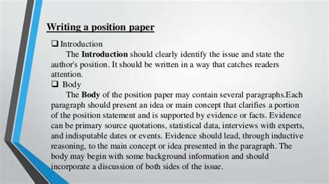 position paper sample  introduction body  conclusion