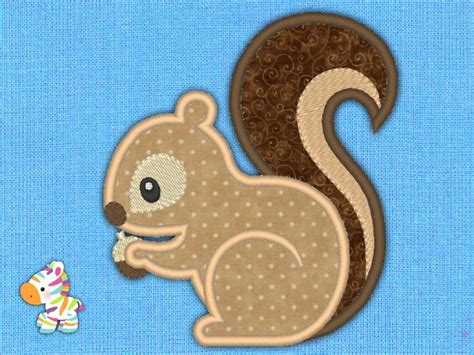 squirrel embroidery machine applique design 3 sizes by galeo