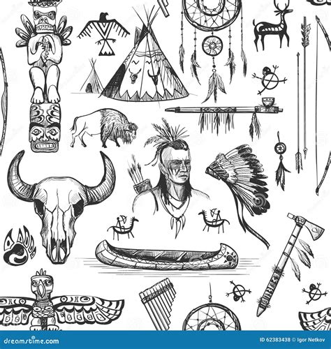 seamless pattern american tribal native symbols stock vector