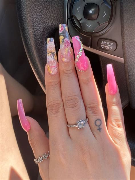 Pink Nails Pink Bling Nails Birthday Nail Designs Long Acrylic