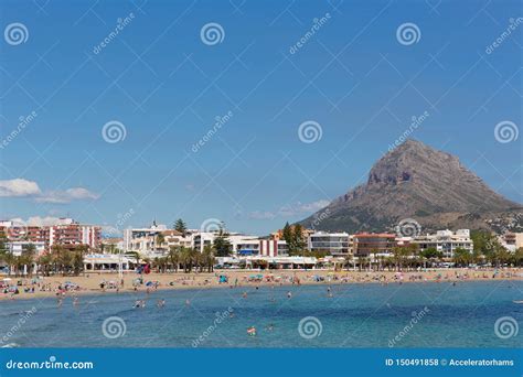 playa del arenal xabia spain seafront view  beach  village editorial photo