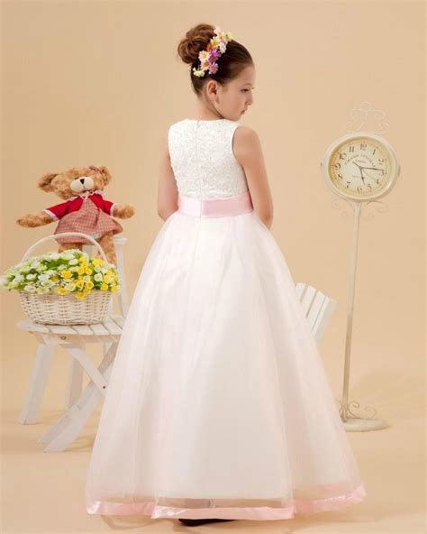 white organza and satin pink sash flower girl dress 201212278438
