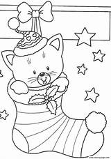 Christmas Coloring Cat Pages Printable Color sketch template
