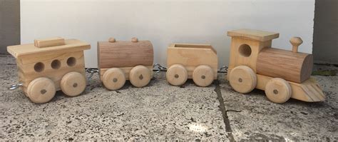 wooden toy train set  steam locomotive   carriages gary
