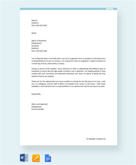 nursing resignation letter templates  ms word apple pages