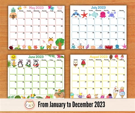 editable  calendars cute monthly calendar  kids etsy ireland