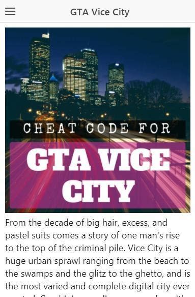 Cheat Code For Grand Theft Auto Vice City Cheats For