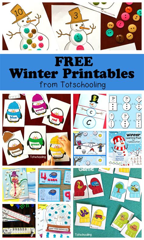 winter printables  kids totschooling toddler preschool