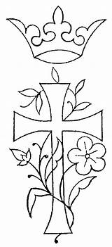 Cross Flowers Crown Embroidery Patterns Flower Drawing Pattern Designs Printable Coloring Pages Church Simple Banner Clipart Stencils Letter Virgen Prente sketch template