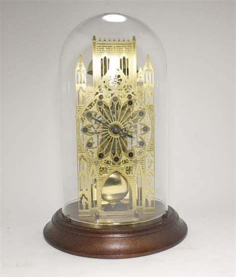 vintage brass gothic cathedral clock glass dome pendulum bell tone