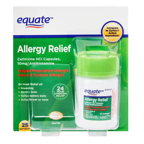 equate  day allergy relief cetirizine softgels  mg antihistamine  count walmartcom