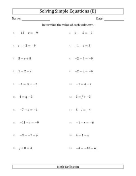 solving simple linear equations  unknown values