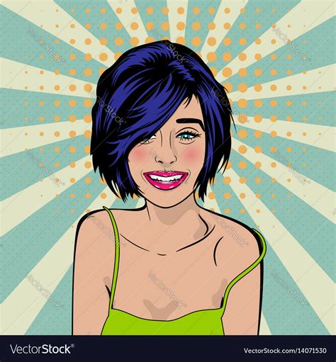 Sexy Pop Art Pin Up Girl Blue Hair Smiling Vector Image