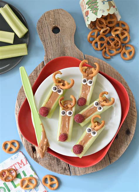 peanut butter celery reindeer sticks fork and beans
