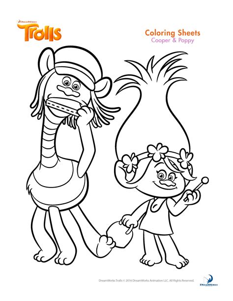 cooper  poppy trolls kids coloring pages