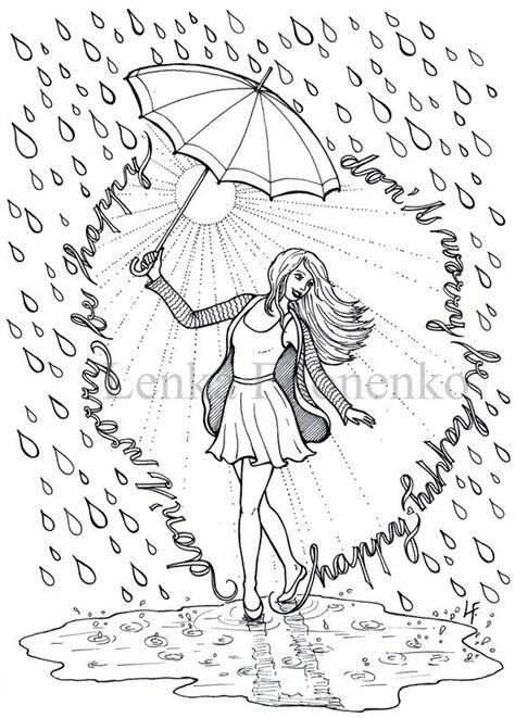 coloring page happy rain adult coloring pages art therapy women