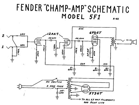 fender champ tube amp schematic model  stratocaster guitar diy guitar amp valve amplifier