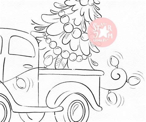 christmas truck digi stamp tree garland coloring page digital art