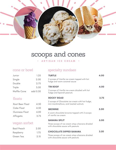 ice cream shop menu templates