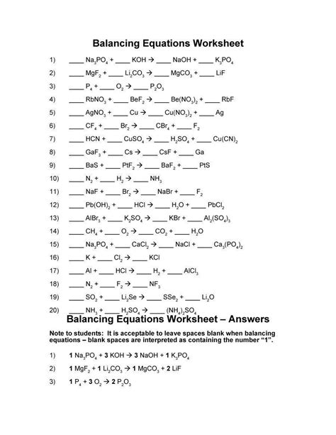 chemistry balancing equations worksheet key balancing chemical