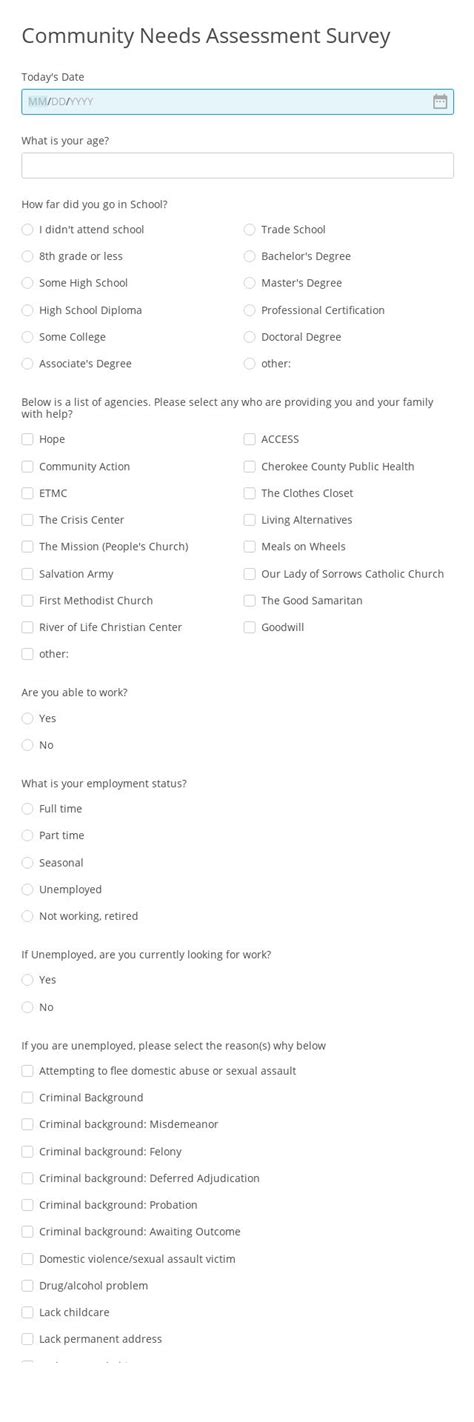 community  assessment survey form template