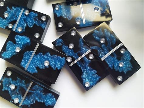 handmade dominoes black  blue dominoes resin dominosdominos set   epoxy resin