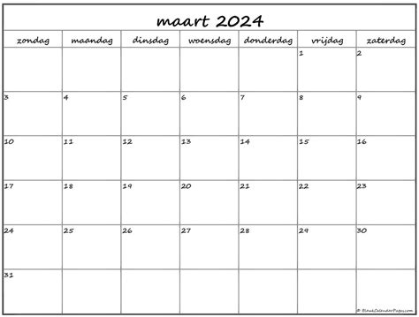 maart  kalender nederlandse kalender maart