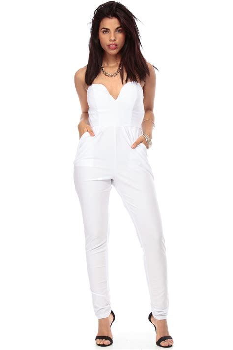 Plunging Strapless White Jumpsuit