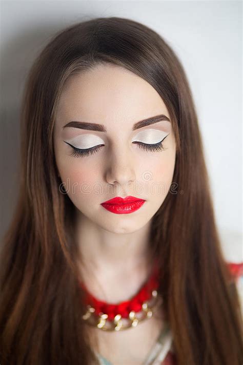 woman with red lips stock image image of delicate makeup